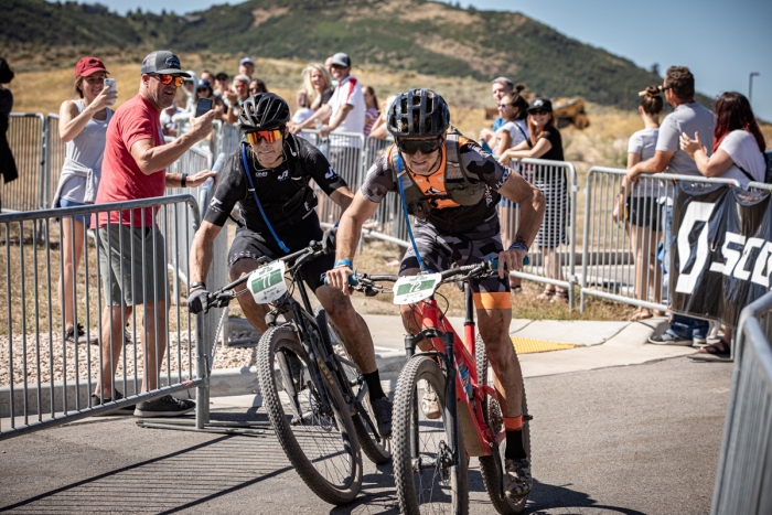 Jackson Coles and Conner Monks sprint for the finish in the 2019 Park City Point to Point. Photo by Jay Dash Photography