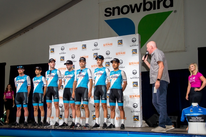 Israel Cycling Academy riders. Team Presentation at Snowbird, 2019 LHM Tour of Utah (Photo by Dave Richards, daverphoto.com)