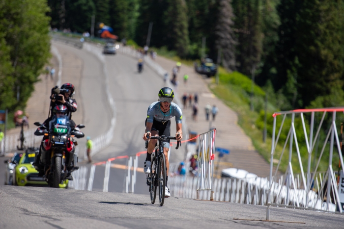 TJ Eisenhart (Arapahoe-Hincapie p/b BMC) starts his Prologue time trial. 2019 Tour of Utah. Photo by Steven L. Sheffield