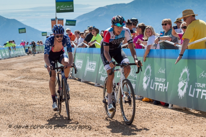 The gravel section of the final climb to the finish takes its toll on the riders. Stage 2 - Brigham City to Powder Mountain Resort, 2019 LHM Tour of Utah (Photo by Dave Richards, daverphoto.com)