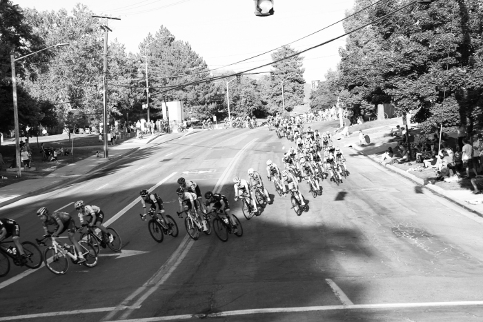 The peloton charges full speed ahead. Stage 4, 2019 Tour of Utah. Photo by Cathy Fegan-Kim
