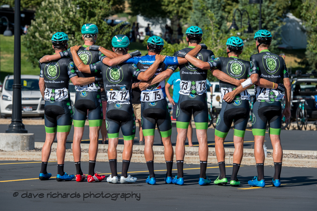 Team bonding before the race. Stage 4 - Salt Lake City Circuit Race, 2019 LHM Tour of Utah (Photo by Dave Richards, daverphoto.com)