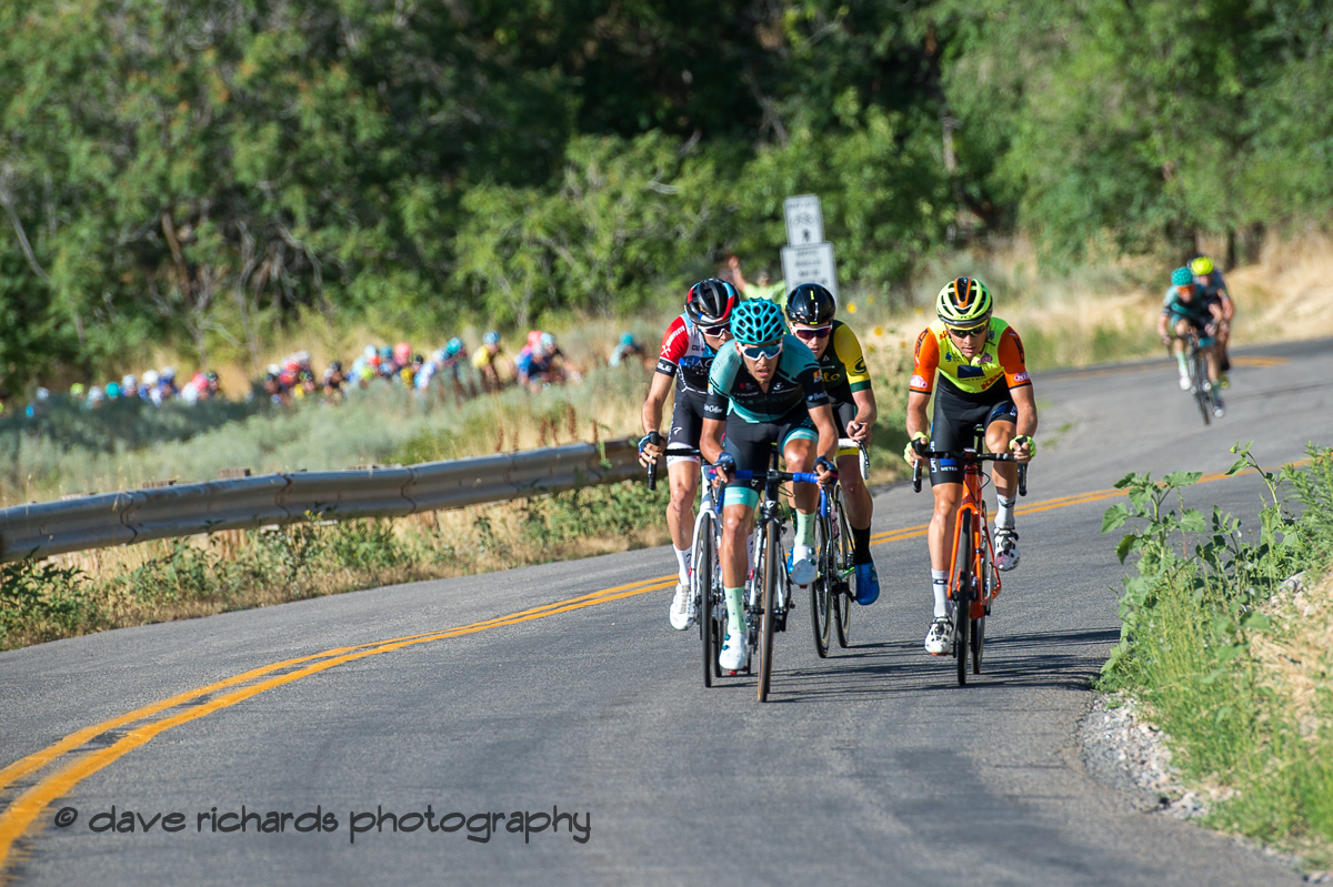 Early brekaway on the first lap of Stage 4 - Salt Lake City Circuit Race, 2019 LHM Tour of Utah (Photo by Dave Richards, daverphoto.com)