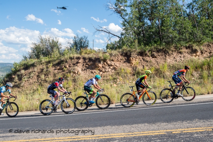Helicopter oversees the breakaway on the day's final climb up through Utah Olympic Park. Stage 5 - Canyons Village Park City Mountain Resort, 2019 LHM Tour of Utah (Photo by Dave Richards, daverphoto.com)