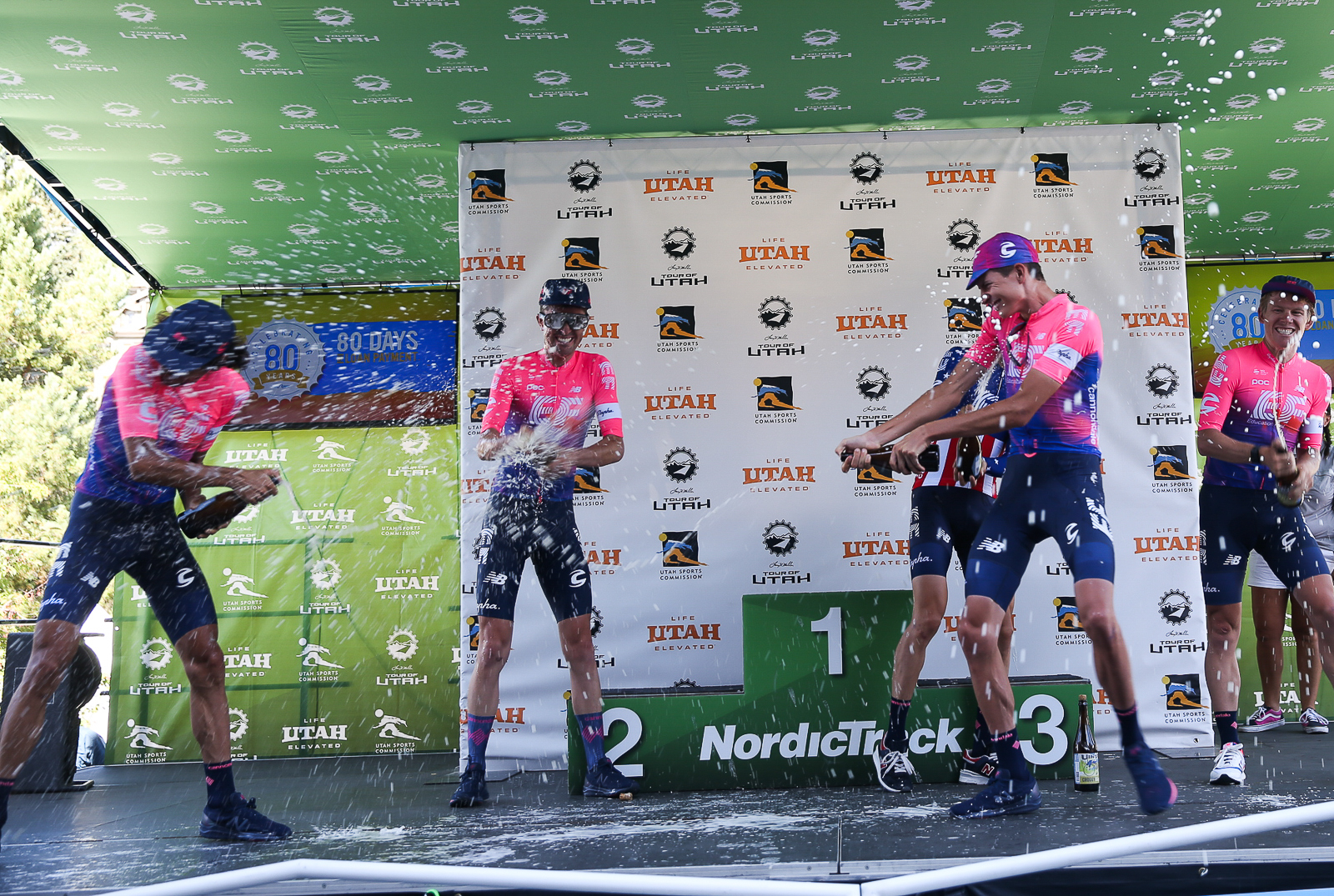 Beer showers for Team GC: EF Education First.
