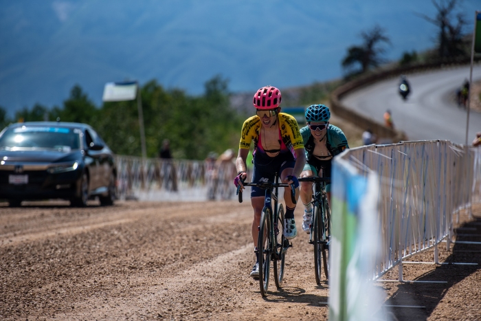 Lawson Craddock (EF Education First) puts in a valiant effort, but was not able to keep the yellow jersey. Stage 2, 2019 Tour of Utah. Photo by Steven L. Sheffield