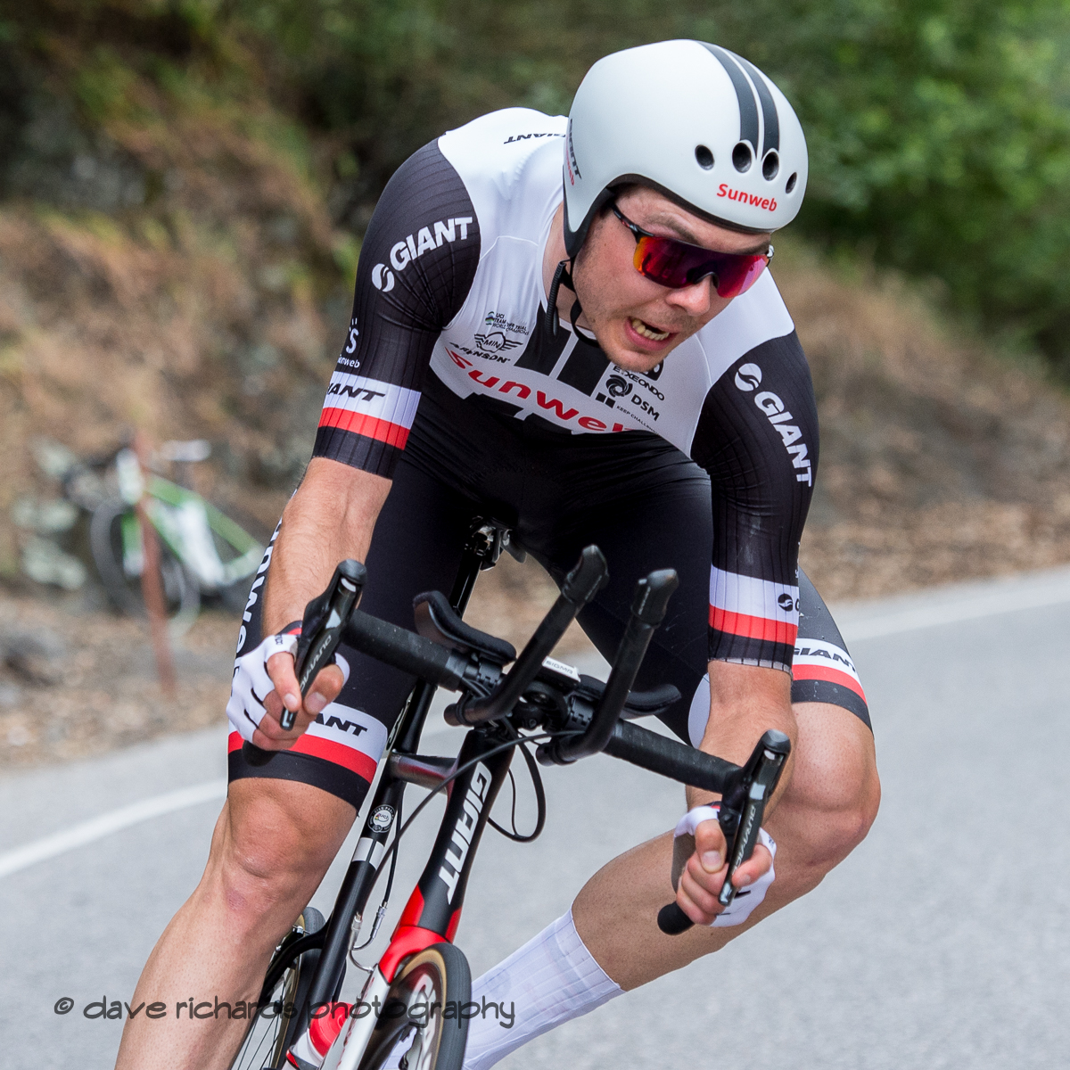 Team Sunweb rider hammers a tight turn on the Men's Stage Four, Individual Time Trial, Morgan Hill, 2018 Amgen Tour of California cycling race (Photo by Dave Richards, daverphoto.com)