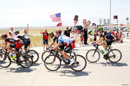 TJ Eisenhart and his fan club! Stage 4 of the 2016 Tour of Utah. Photo: Catherine Fegan-Kim, cottonsoxphotography.com