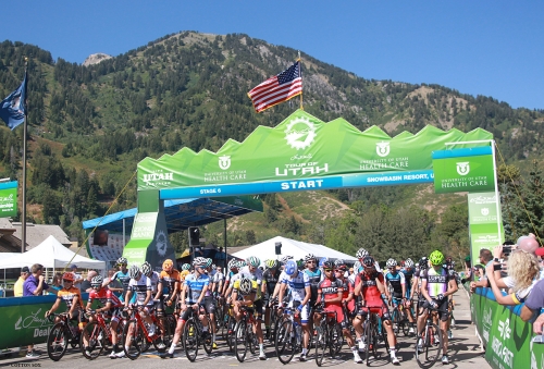 Snowbasin at the start of Stage 6 of the 2016 Tour of Utah, photo by Cathy Fegan-Kim, cottonsoxphotography.com