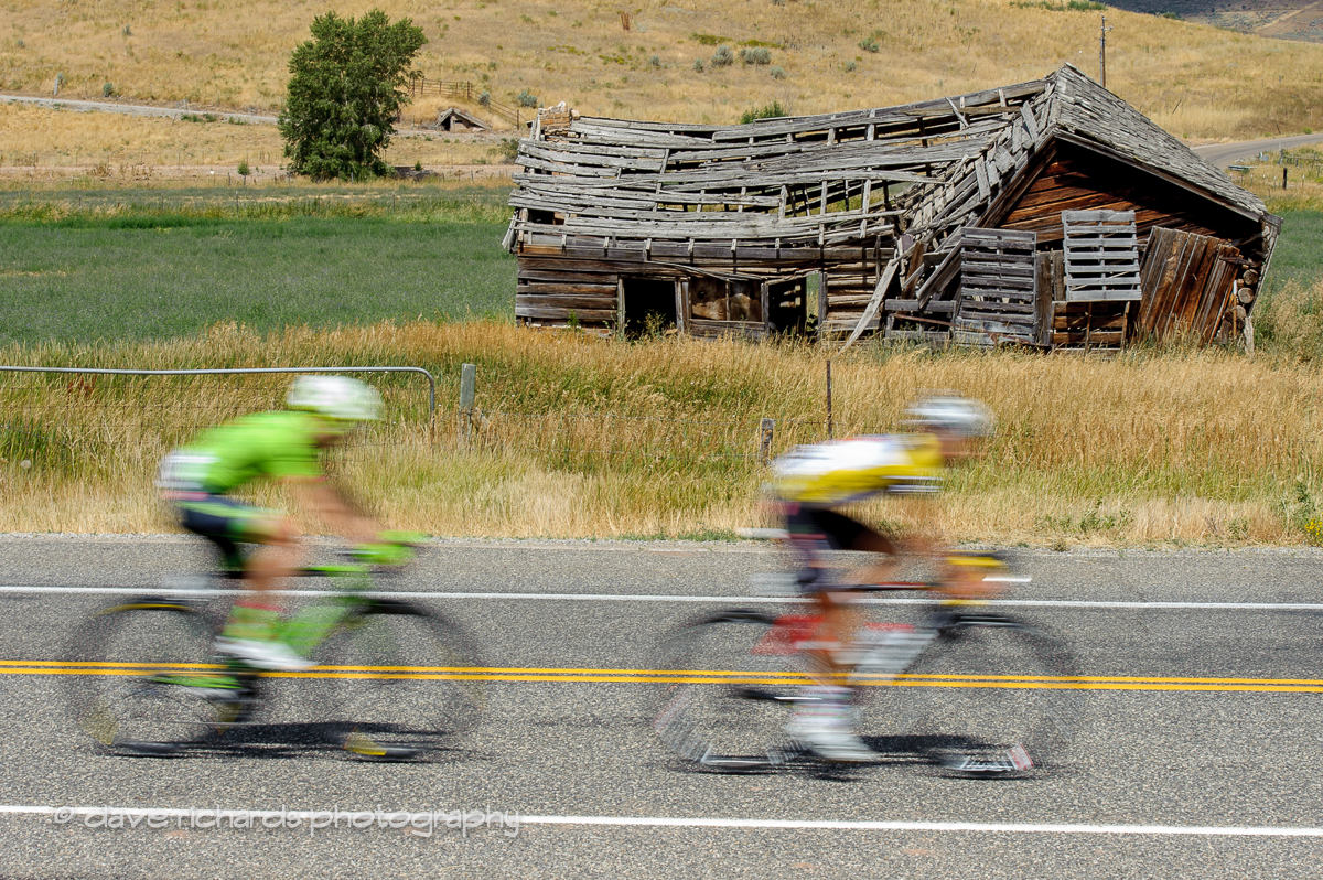 Yellow jersey/falling down barn. Stage 6, 2016 Tour of Utah. Photo by Dave Richards, daverphoto.com