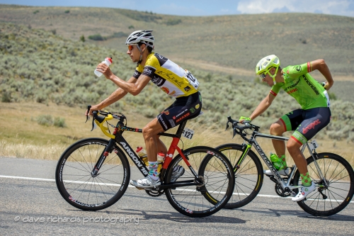 Morton (Jelly Belly) adn Talansky (Cannondale Drapac) leave the climb past Brown's Canyon on the approach to Park City, Utah. Stage 6, 2016 Tour of Utah. Photo by Dave Richards, daverphoto.com