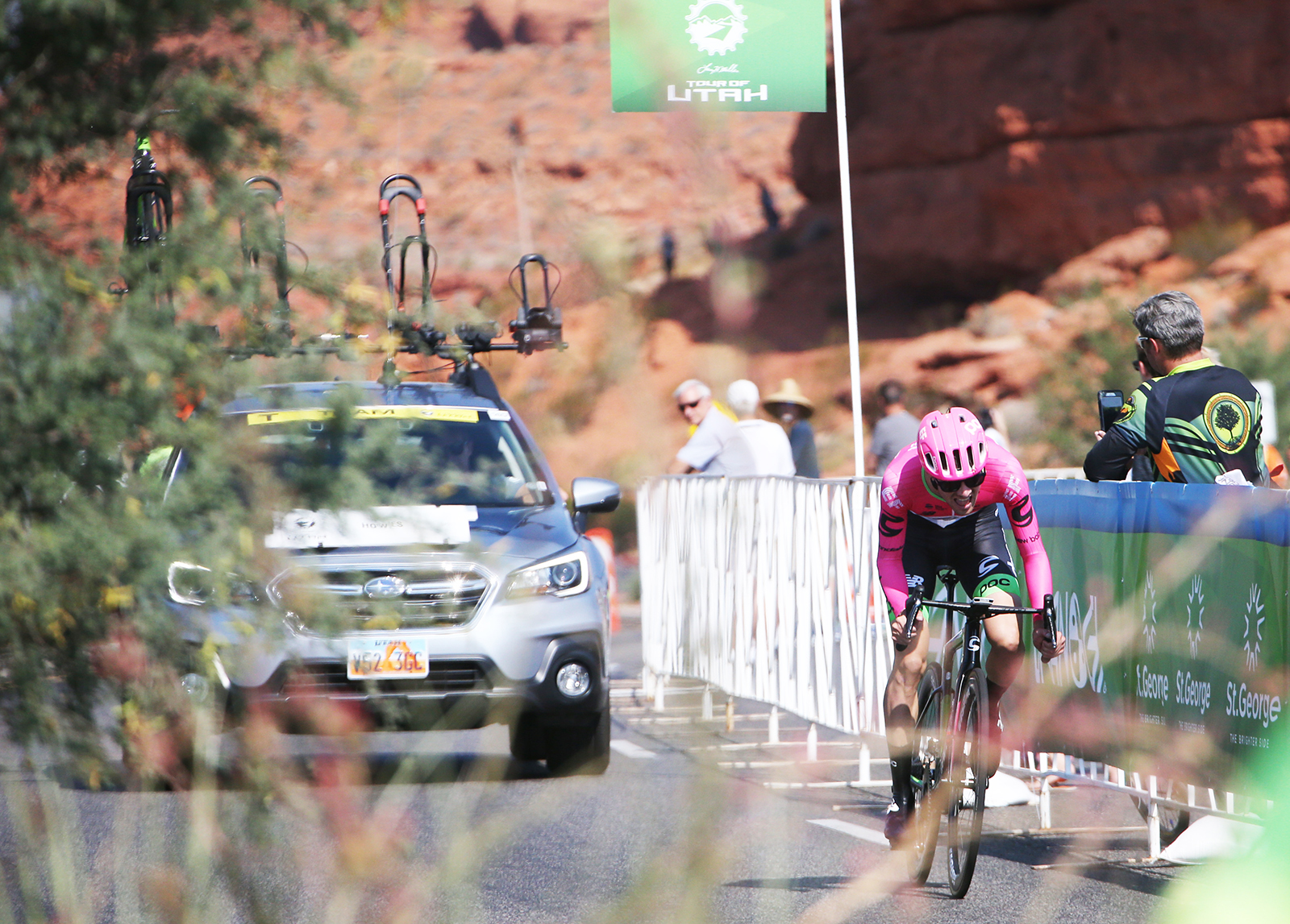 Alex Howes digs deep in the last few kilometers. 2018 Tour of Utah Team Prologue, August 6, 2018, St. George, Utah. Photo by Cathy Fegan-Kim, cottonsoxphotography.net