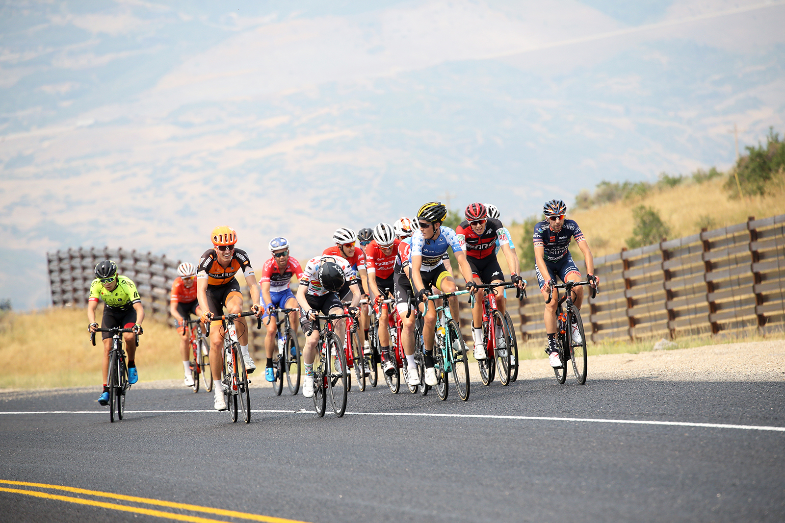 With the insane headwind, the field shattered for a while. Stage 5 of the 2018 Tour of Utah, August 10, 2018. Photo by Cathy Fegan-Kim, www.cottonsoxphotography.net