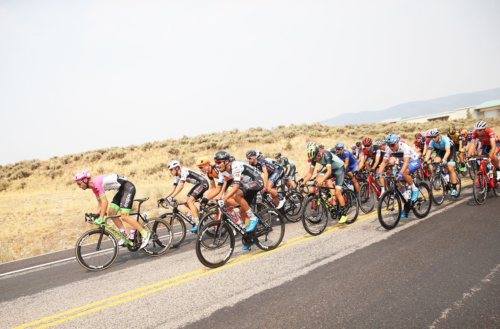 The field had to battle major headwind… Stage 5 of the 2018 Tour of Utah, August 10, 2018. Photo by Cathy Fegan-Kim, www.cottonsoxphotography.net