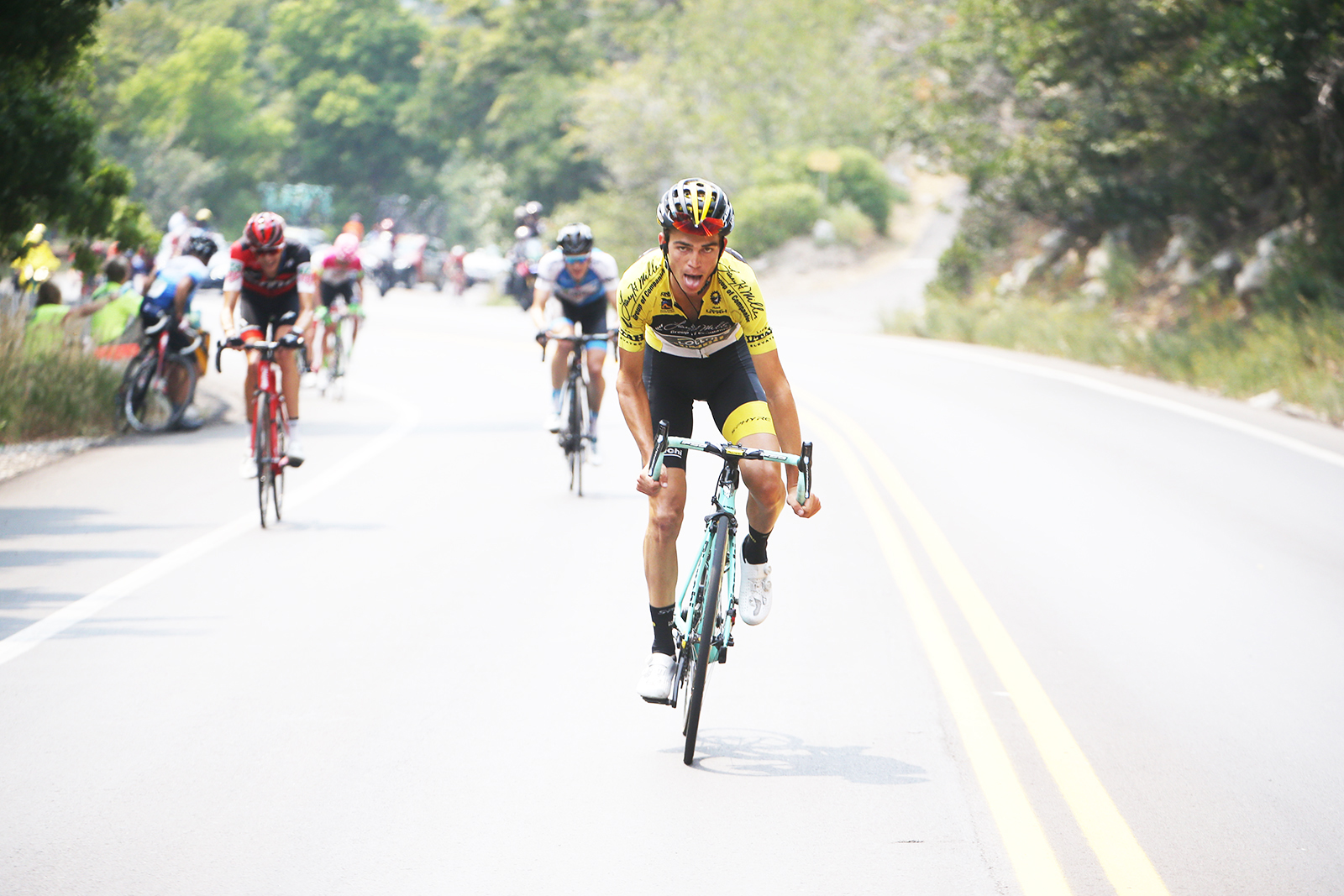Sepp Kuss attacks.  Stage 5 of the 2018 Tour of Utah, August 10, 2018. Photo by Cathy Fegan-Kim, www.cottonsoxphotography.net