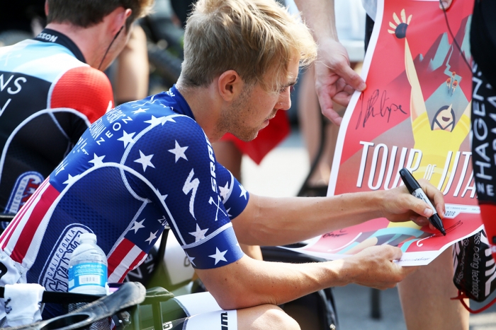 Autograph time… 2018 Tour of Utah Stage 6, August 12, 2018, Park City, Utah. Photo by Cathy Fegan-Kim, cottonsoxphotography.net