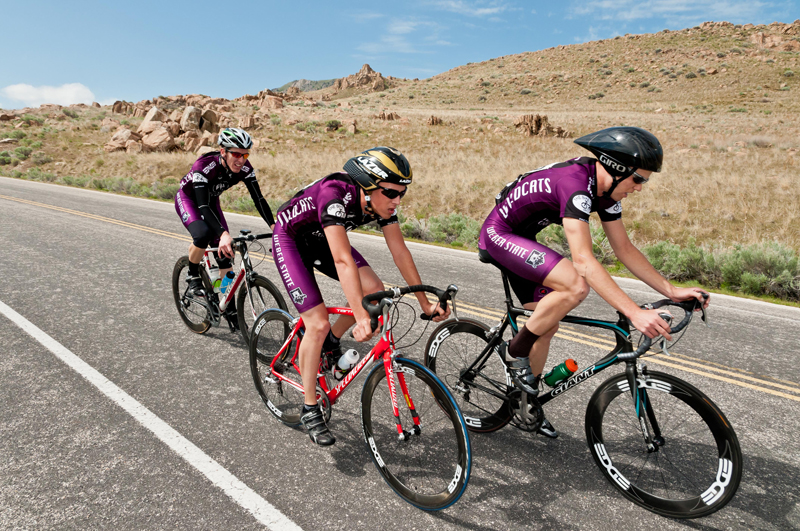The Weber State team raced in the team time trial on Antelope Island.