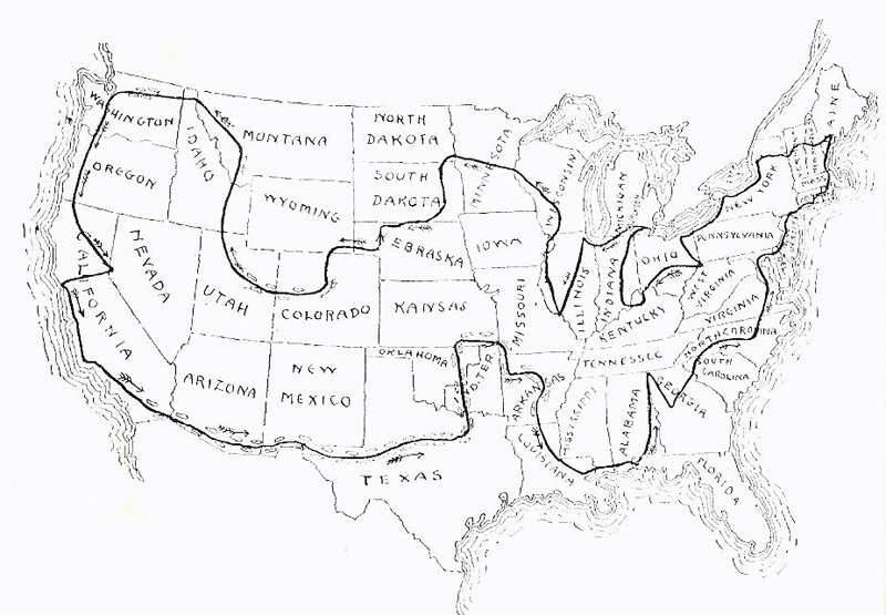 The route taken through the United States and Territories.