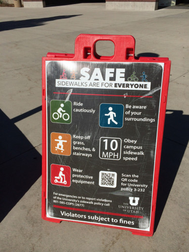 The University of Utah implemented a sidewalks are for everyone program for sharing campus pathways. Photo by Dave Iltis
