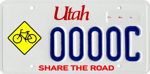 Utah's Share the Road License Plates raise funds for bike safety and advocacy and are tax deductible.