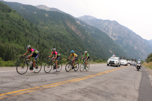 Anacona, Horner, Danielson, and Kelderman just above Tanner's Flat in stage 6. Photo: Dave Iltis