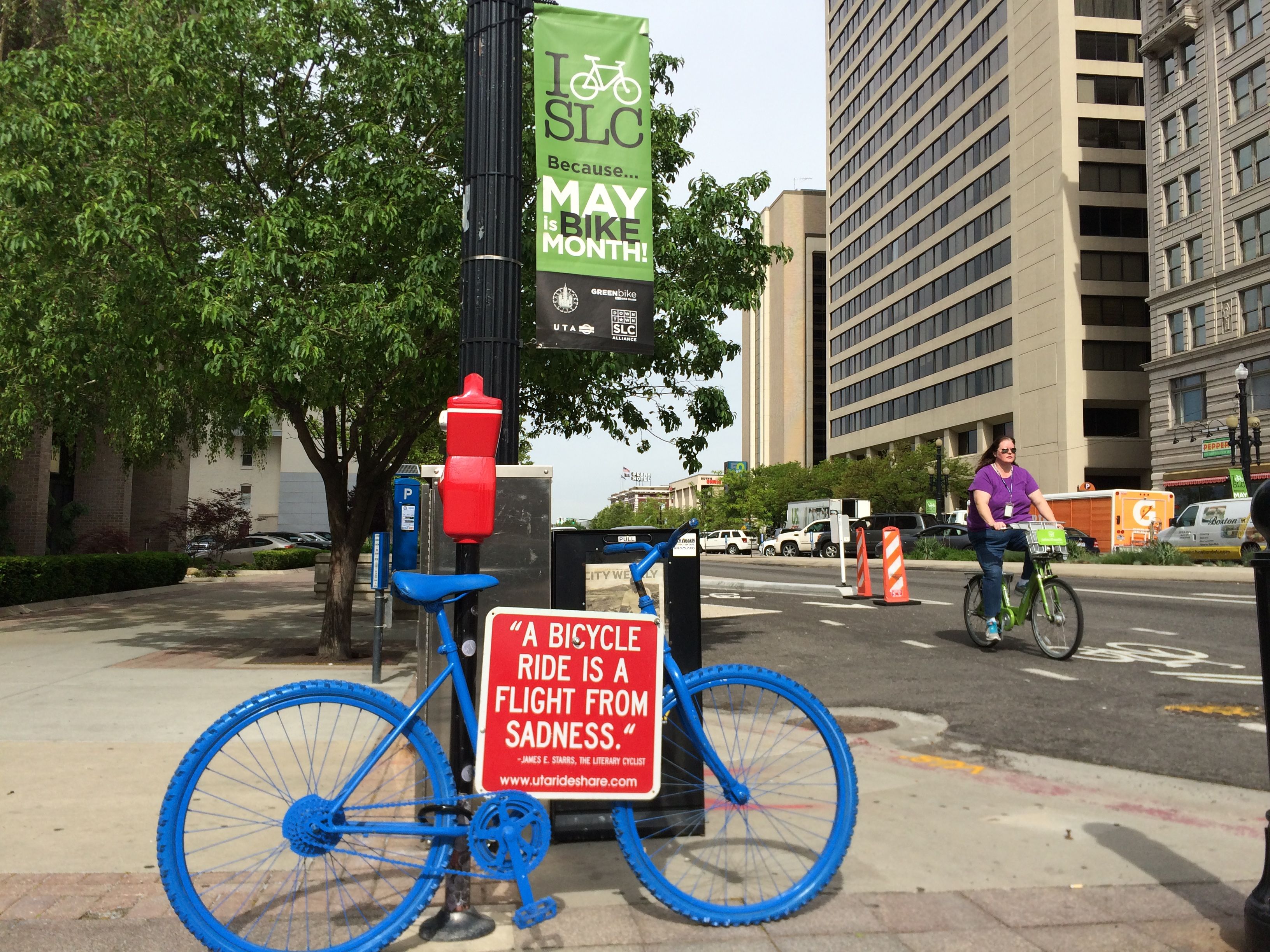 Salt Lake City has made great progress in cycling with GreenBike Bike Share, Bike Month events, and a new protected bike lane (with more to come). Photo by Dave Iltis