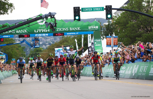 Logan Owen Wins Stage 3 of the 2015 Tour of Utah in a wild sprint. Photo by Catherine Fegan-Kim