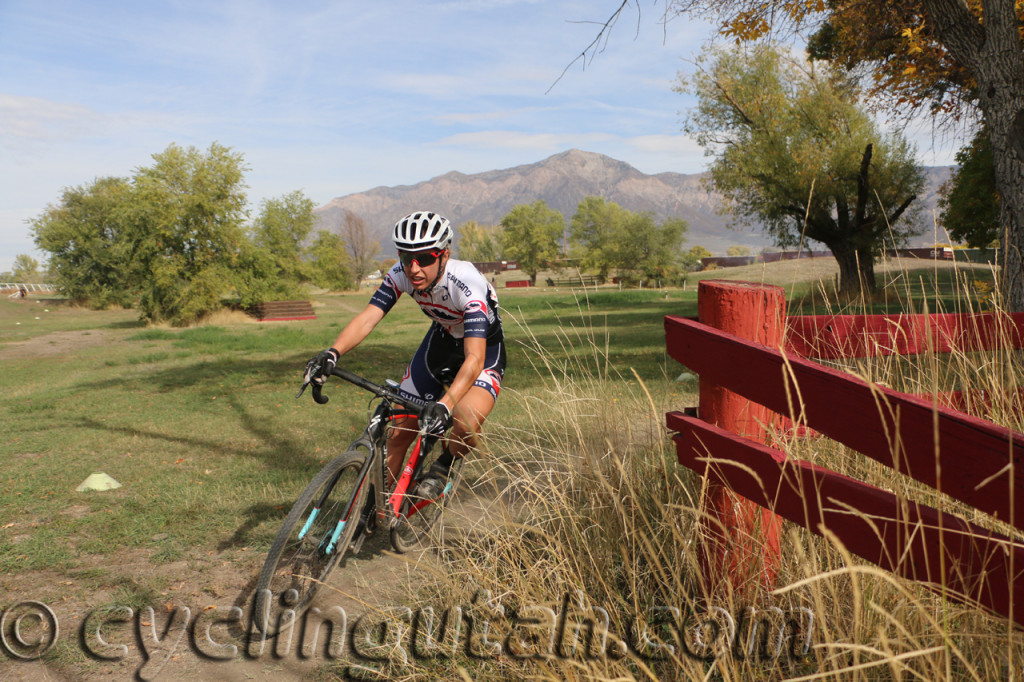 Mindy McCutcheon won the Women's A contest at the Utah Cyclocross Series Race 4 in Ogden, Utah on 10-17-15 at the Weber County Fairgrounds. Photo by Dave Iltis