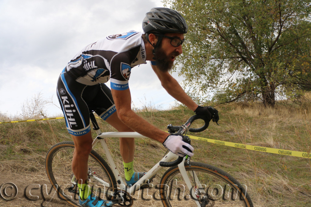 Thomas Bender powered to the Men's A win at the Utah Cyclocross Series Race 4 in Ogden, Utah on 10-17-15 at the Weber County Fairgrounds. Photo by Dave Iltis