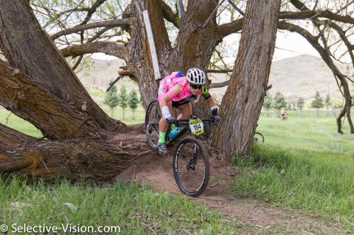 Sarah Kaufmann shows her skill as she makes her way to 3rd place in the Pro-Women's Class at the Soldier Hollow Intermountain Cup race on May 7, 2016. Photo by Angie Harker; Selective-Vision.com
