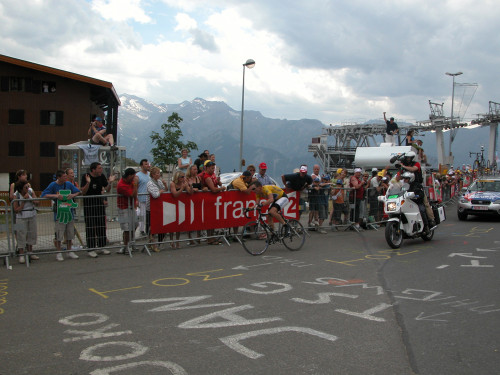 Lance Armstrong in the 2004 Tour de France time trial up Alpe d’Huez. Armstrong was stripped of this and the rest of his Tour de France wins for doping. Photo by David Ward