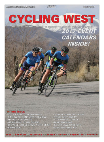 Cycling Utah Cycling West April 2017 Cover Photo: The Masters field rounds a corner at the Rocky Mountain Raceways Criterium on March 18, 2017. Photo by Dave Iltis, find more from this event at gallery.cyclingutah.com