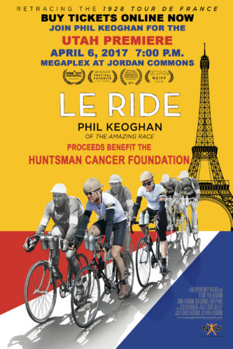 Le Ride, a documentary on retracing the route of the 1928 Tour de France, will show in Salt Lake City at the Megaplex at Jordon Commons at 7 pm on April 6, 2017.
