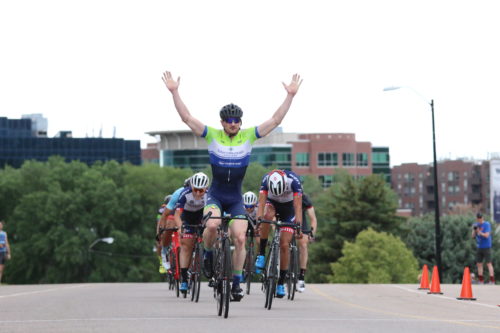 Bryce Olsen takes the win in the Sugarhouse Criterium, Salt Lake City, UT, 5-26-2018, photo by Dave Iltis, cyclingutah.com