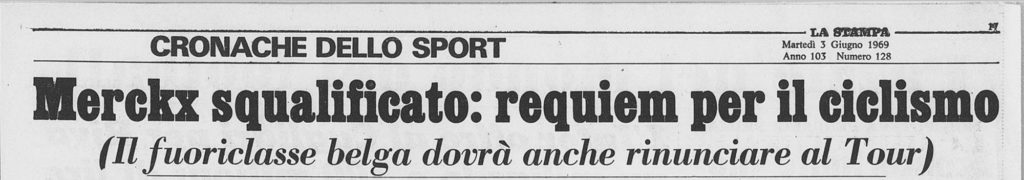 Merckx Disqualified: a requiem for cycling. Image from page 17 of La Stampa, 3 June 1969 under Creative Commons License.