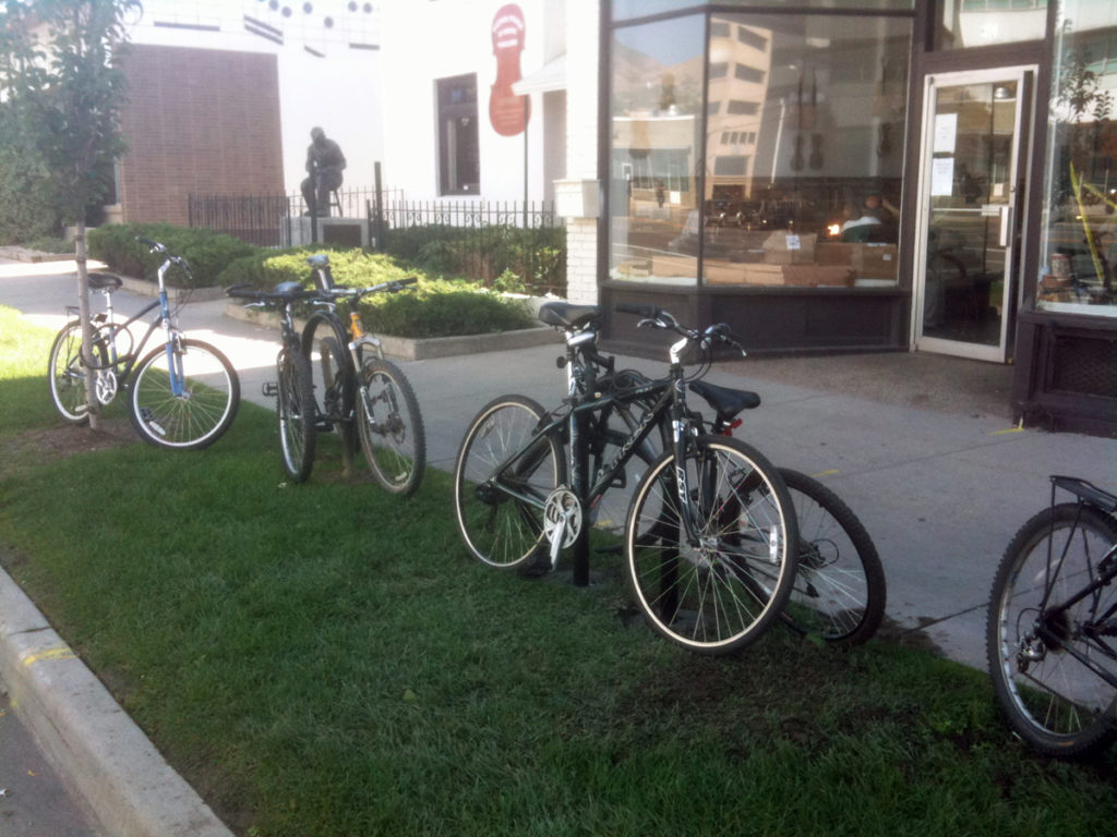 Bike Parking in front of the Peter Prier Violin Making School in Salt Lake City, Utah. Photo by Dave Iltis