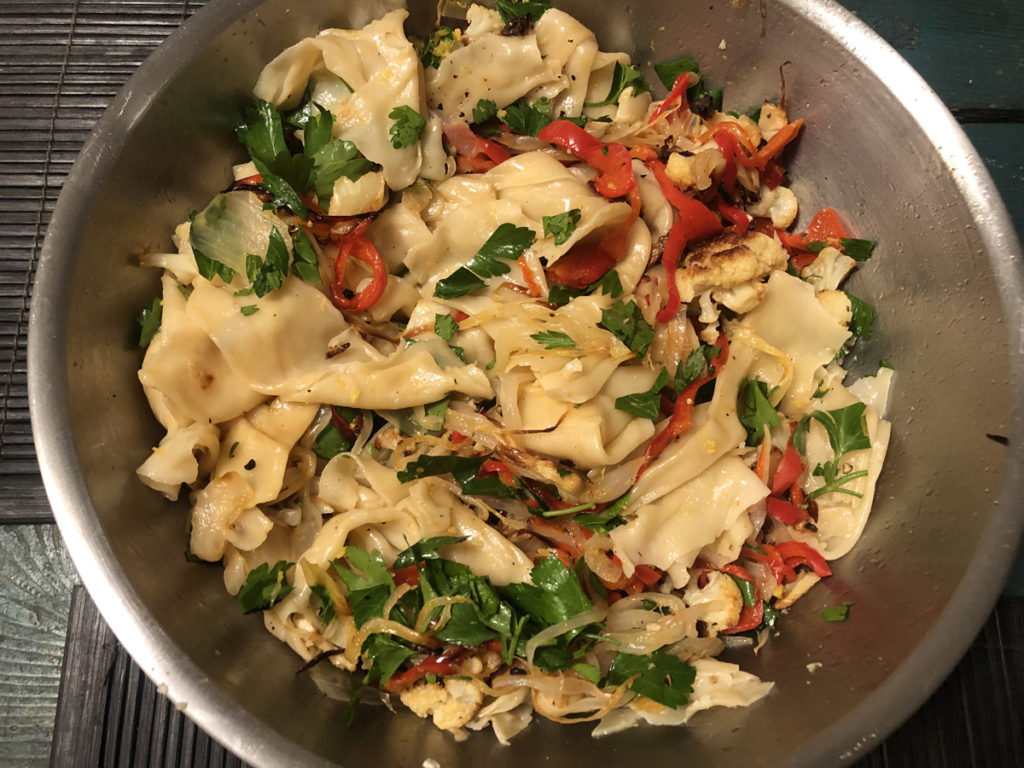 Pasta is a great source of carbohydrates for cyclists. Photo and dish by Dave Iltis