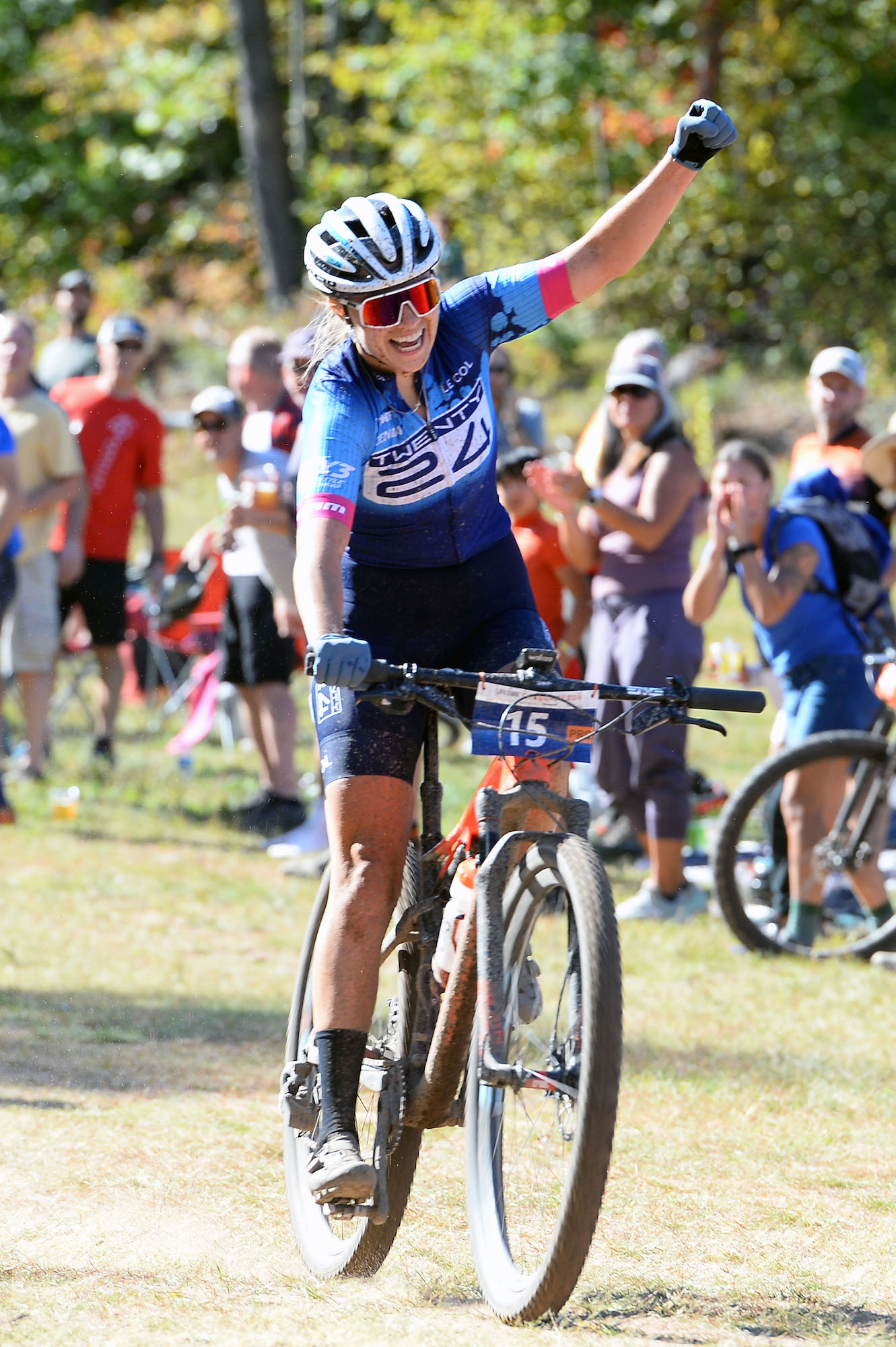 Melisa Rollins celebrates her win at the 38th Annual Chequamegon MTB Festival. Photo courtesy Life Time