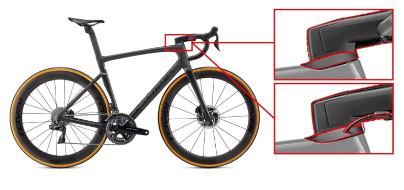 ecalled Specialized Tarmac SL7 fork steerer tube showing the integrated (hidden) cable routing