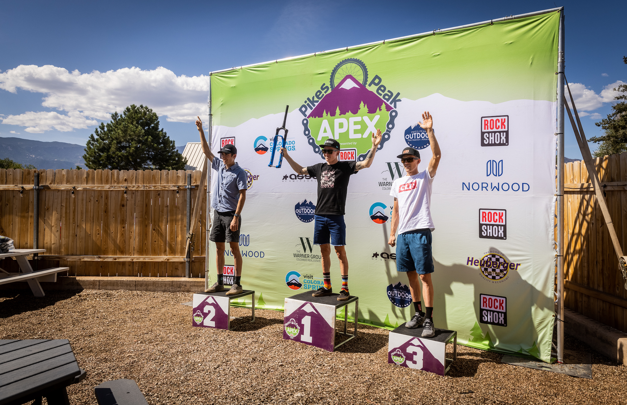 Men's podium at the 2021 Pikes Peak APEX/. Photo by James Stokoe Photography