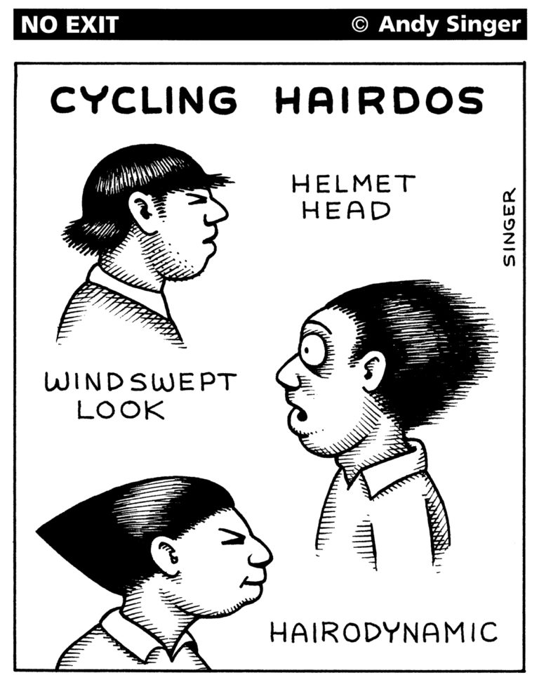 No Exit Cartoon: Cycling Hairdos