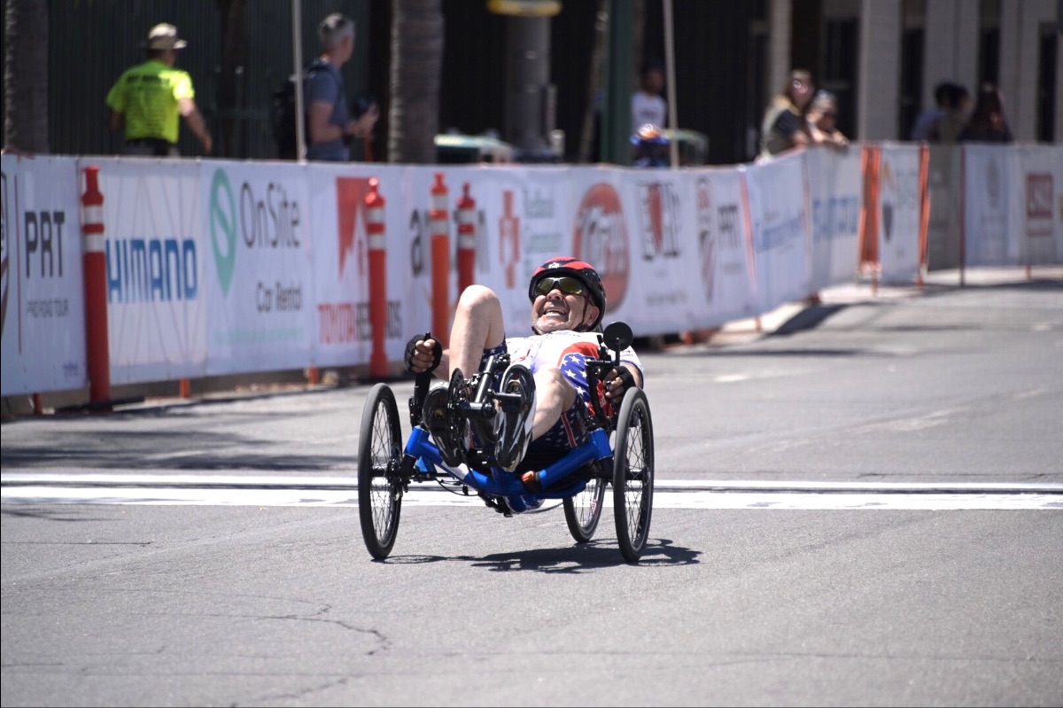 Emanuel Herrera (Paralyzed Veterans Racing) powers to second place for stage 2. Photo by Michael Easley, courtesy Redlands Cycling Classic