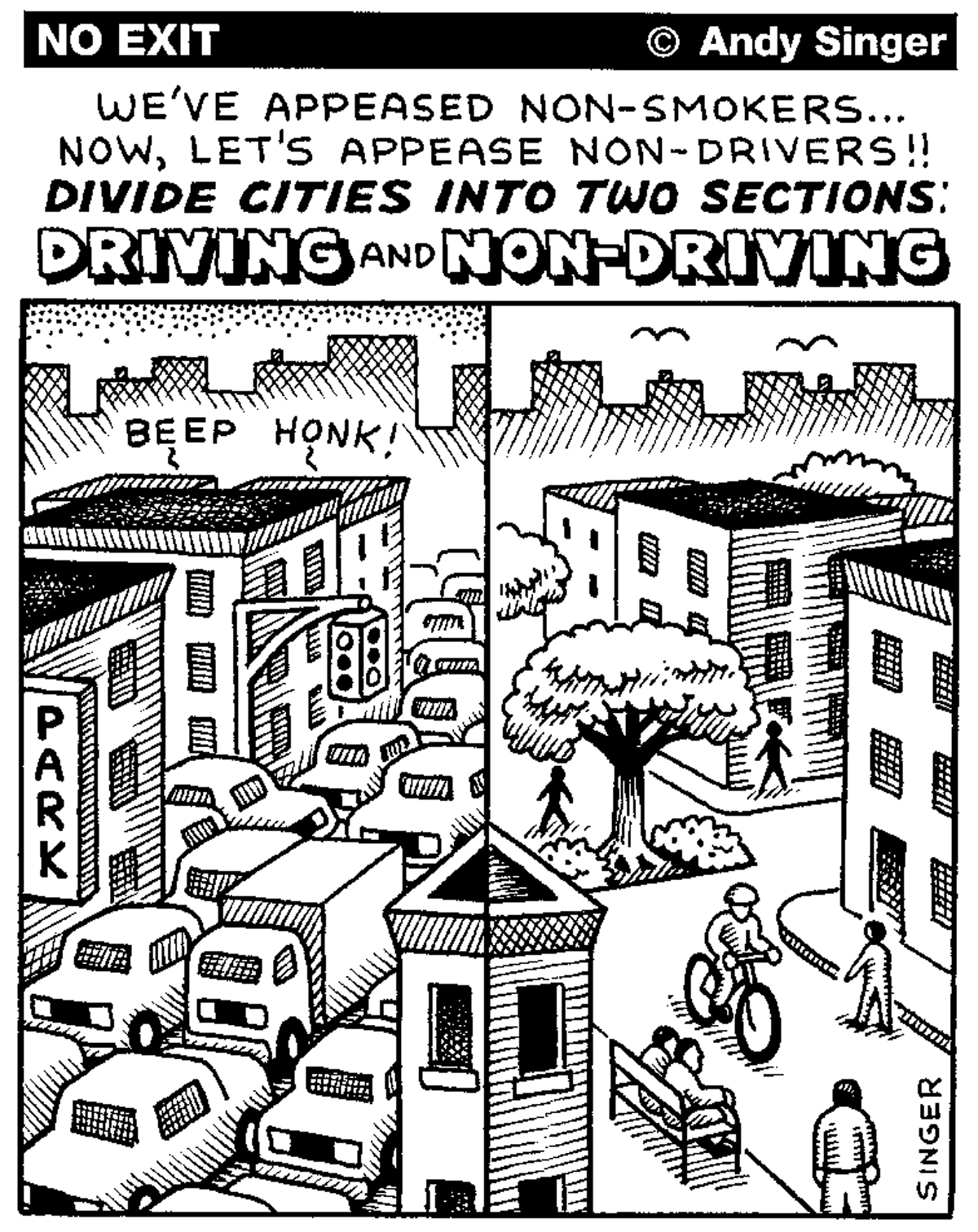 No Exit Bicycle Cartoon: Driving & Non-Driving
