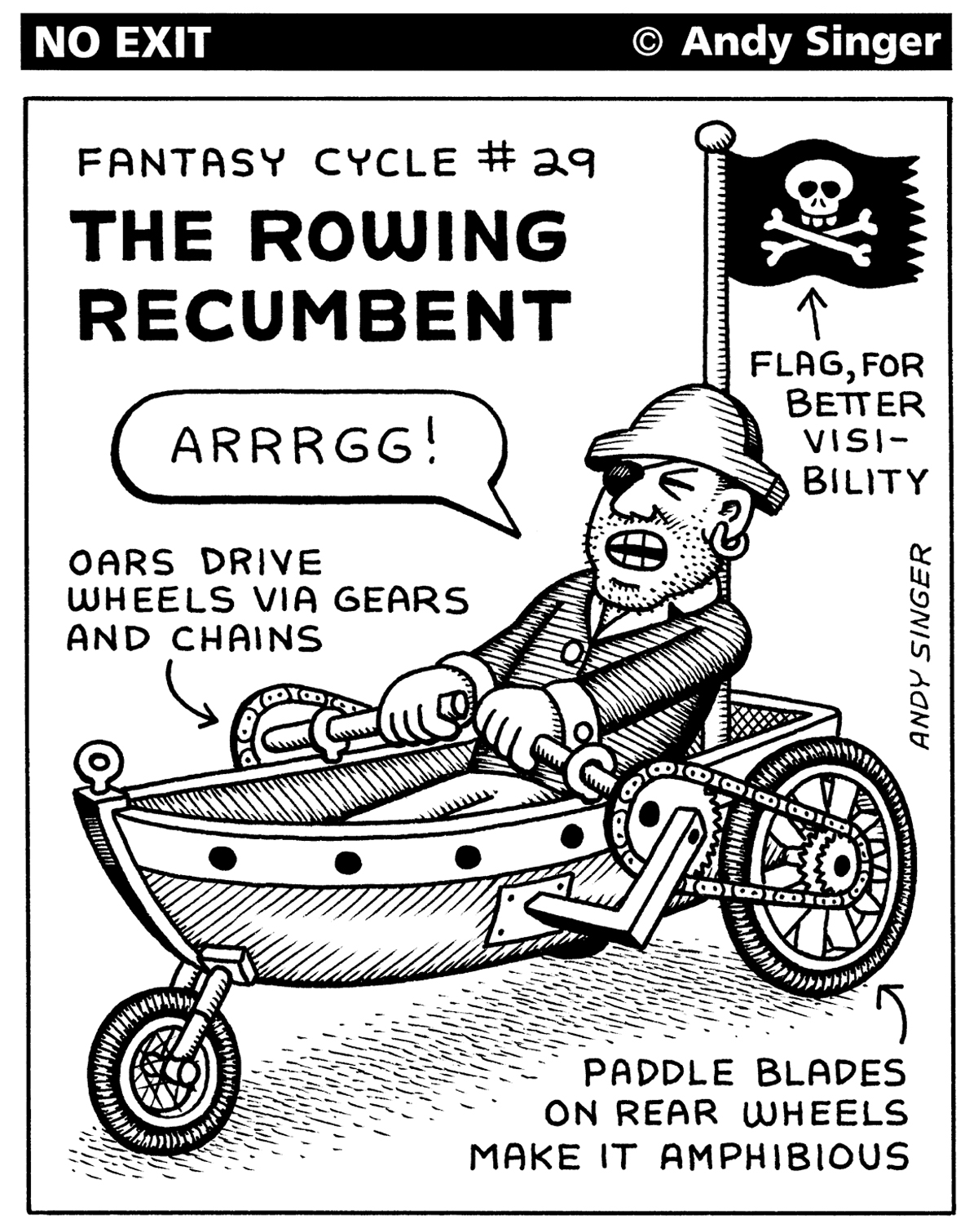 No Exit Bicycle Cartoon: The Rowing Recumbent