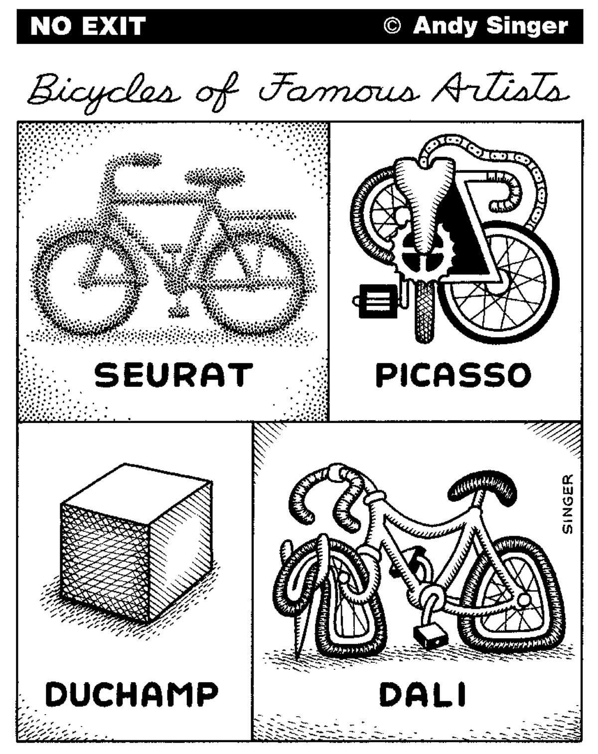No Exit Cartoon: Bicycles of Famous Artists