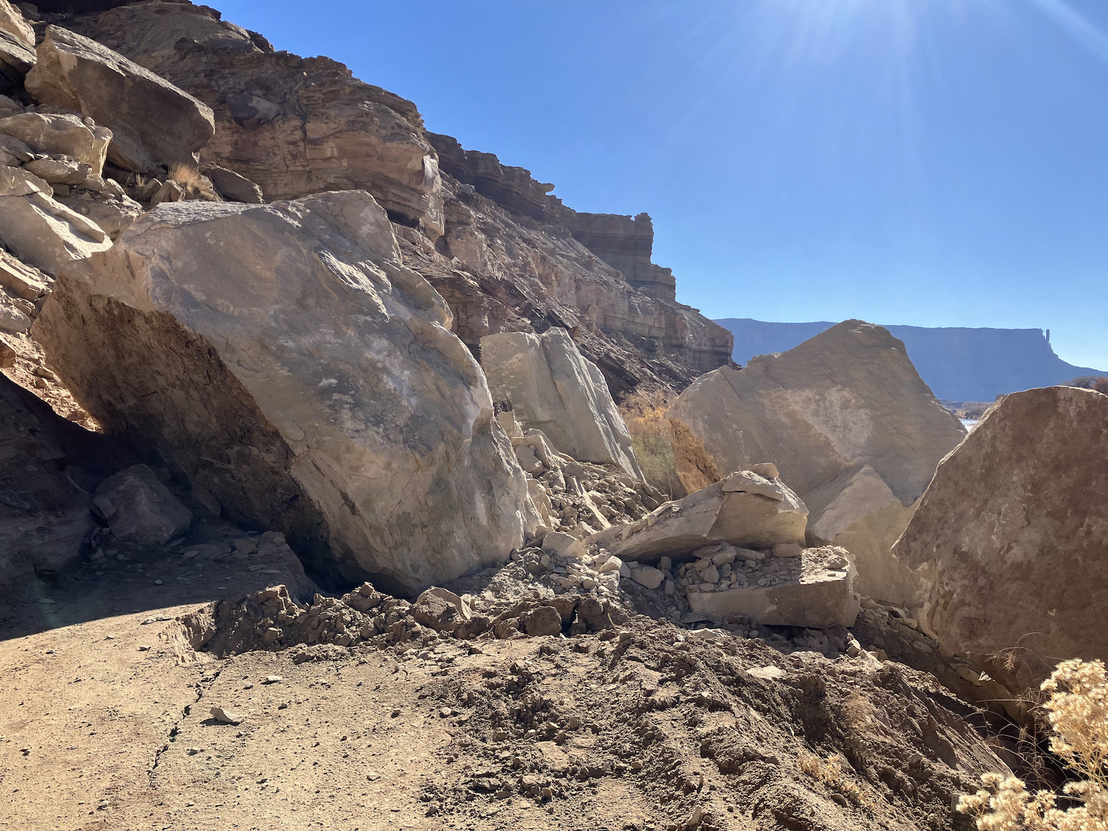 Rockfall blocks White Rim Road in Canyonlands National Park
